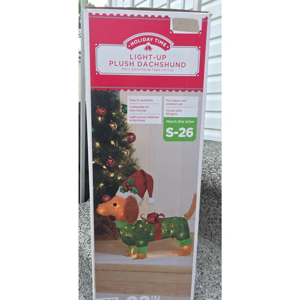 Holiday Time Light-Up Plush Dachshund 22” Christmas Decoration Sculpture NEW
